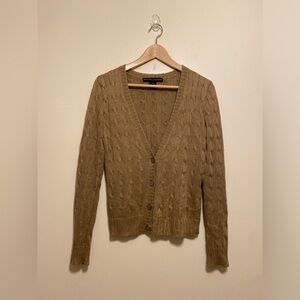 Ralph Lauren Black label Linen Silk blend Camel Cable Knit V-Neck Cardigan . M